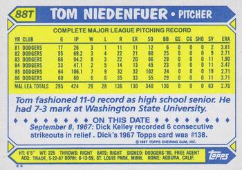 1987 Topps Traded #88T Tom Niedenfuer Back