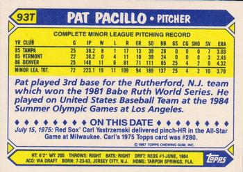 1987 Topps Traded #93T Pat Pacillo Back