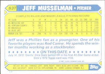 1987 Topps Traded #83T Jeff Musselman Back