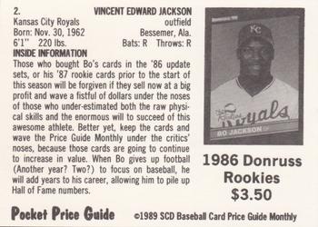 1989 SCD Baseball Card Price Guide Monthly #2 Bo Jackson Back