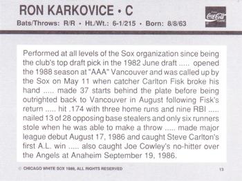 1989 Coca-Cola Chicago White Sox  #13 Ron Karkovice Back