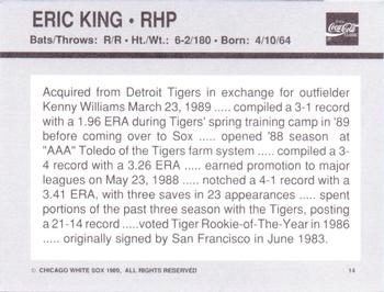 1989 Coca-Cola Chicago White Sox  #14 Eric King Back