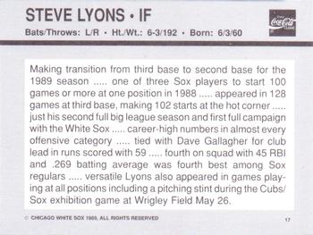 1989 Coca-Cola Chicago White Sox  #17 Steve Lyons Back