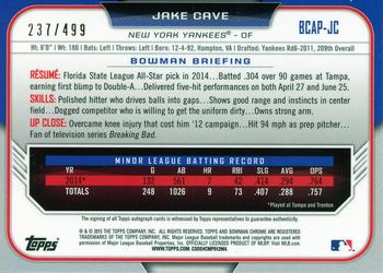 2015 Bowman Chrome - Prospect Autographs Refractors #BCAP-JC Jake Cave Back