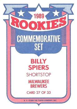 1990 Topps - Rookies Foil Test #27 Billy Spiers Back