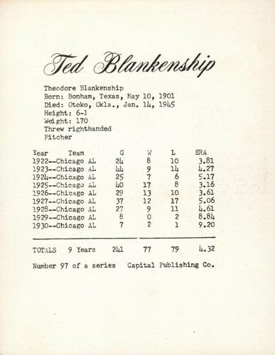 1974 Capital Publishing #97 Ted Blankenship Back