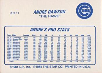 1988 Star Andre Dawson #3 Andre Dawson Back