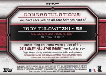 2015 Topps Update - All-Star Stitches #STIT-TT Troy Tulowitzki Back