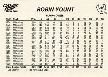 1991 Miller High Life Milwaukee Brewers #NNO Robin Yount Back