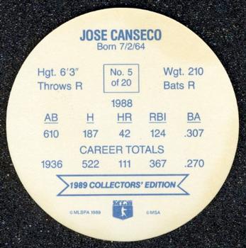 1989 Rainier Farms Discs #5 Jose Canseco Back