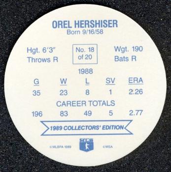 1989 Rainier Farms Discs #18 Orel Hershiser Back