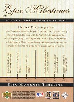 1999 Upper Deck Century Legends - Epic Milestones #EM3 Nolan Ryan  Back