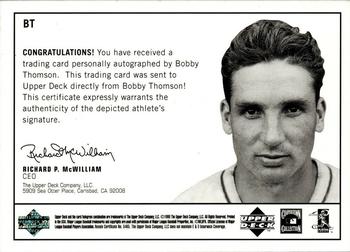 1999 Upper Deck Century Legends - Epic Signatures #BT Bobby Thomson Back