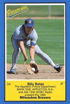 1990 Milwaukee Brewers Police - Appleton Police Department, Bank One, Appleton, N.A. & AM 1230 WHBY Radio #NNO Billy Bates Front