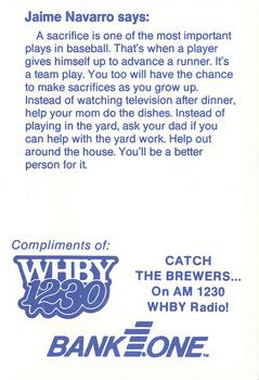 1990 Milwaukee Brewers Police - Appleton Police Department, Bank One, Appleton, N.A. & AM 1230 WHBY Radio #NNO Jaime Navarro Back