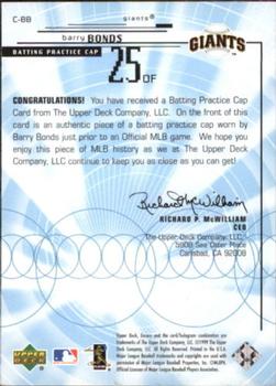 1999 Upper Deck Encore - Batting Practice Caps #CBB Barry Bonds  Back