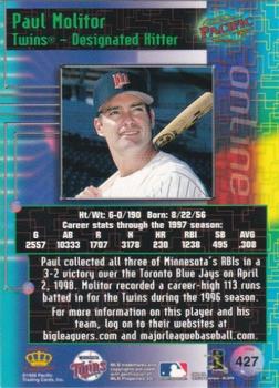 1998 Pacific Online #427 Paul Molitor Back