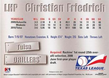 2011 Grandstand Texas League Top Prospects #NNO Christian Friedrich Back