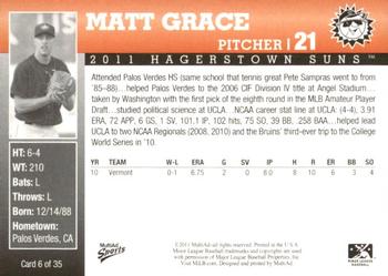 2011 MultiAd Hagerstown Suns #6 Matt Grace Back