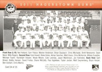 2011 MultiAd Hagerstown Suns #34 Team Photo Back