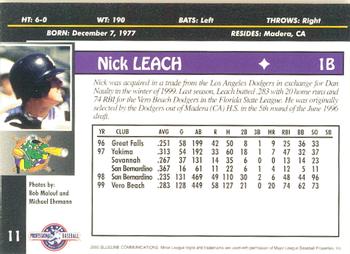 2000 Blueline Q-Cards Norwich Navigators #11 Nick Leach Back
