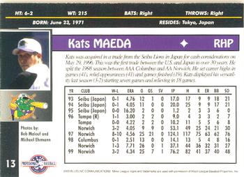 2000 Blueline Q-Cards Norwich Navigators #13 Kats Maeda Back