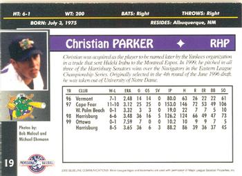 2000 Blueline Q-Cards Norwich Navigators #19 Christian Parker Back
