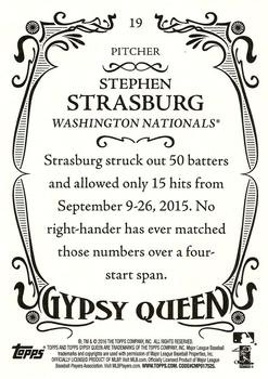 2016 Topps Gypsy Queen #19 Stephen Strasburg Back