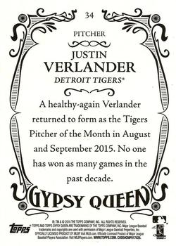 2016 Topps Gypsy Queen #34 Justin Verlander Back