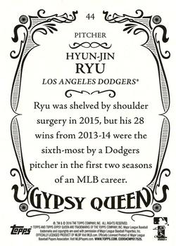 2016 Topps Gypsy Queen #44 Hyun-Jin Ryu Back