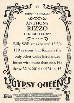 2016 Topps Gypsy Queen #89 Anthony Rizzo Back
