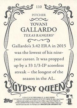 2016 Topps Gypsy Queen #110 Yovani Gallardo Back
