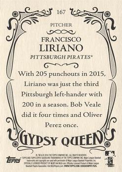 2016 Topps Gypsy Queen #167 Francisco Liriano Back