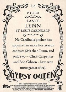 2016 Topps Gypsy Queen #214 Lance Lynn Back