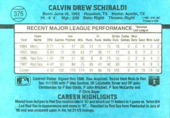 1988 Donruss #375 Calvin Schiraldi Back