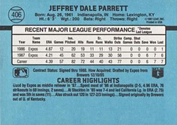 1988 Donruss #406 Jeff Parrett Back