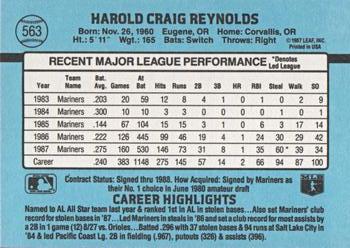 1988 Donruss #563 Harold Reynolds Back