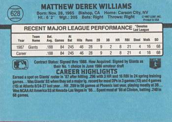 1988 Donruss #628 Matt Williams Back