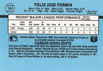 1988 Donruss #144 Felix Fermin Back