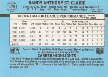 1988 Donruss #426 Randy St. Claire Back