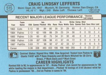 1988 Donruss #515 Craig Lefferts Back