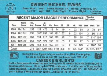 1988 Donruss #216 Dwight Evans Back