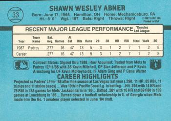 1988 Donruss #33 Shawn Abner Back