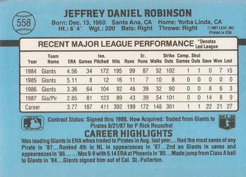 1988 Donruss #558 Jeff Robinson Back