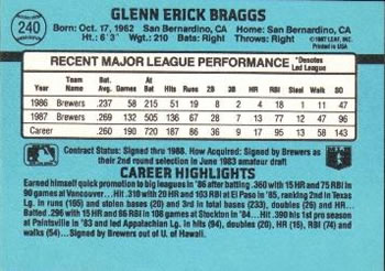 1988 Donruss #240 Glenn Braggs Back