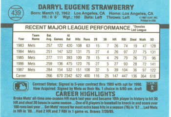 1988 Donruss #439 Darryl Strawberry Back