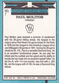 1988 Donruss #7 Paul Molitor Back