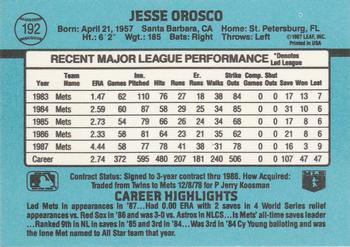 1988 Donruss #192 Jesse Orosco Back