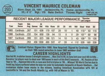 1988 Donruss #293 Vince Coleman Back