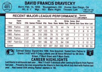 1988 Donruss #485 Dave Dravecky Back